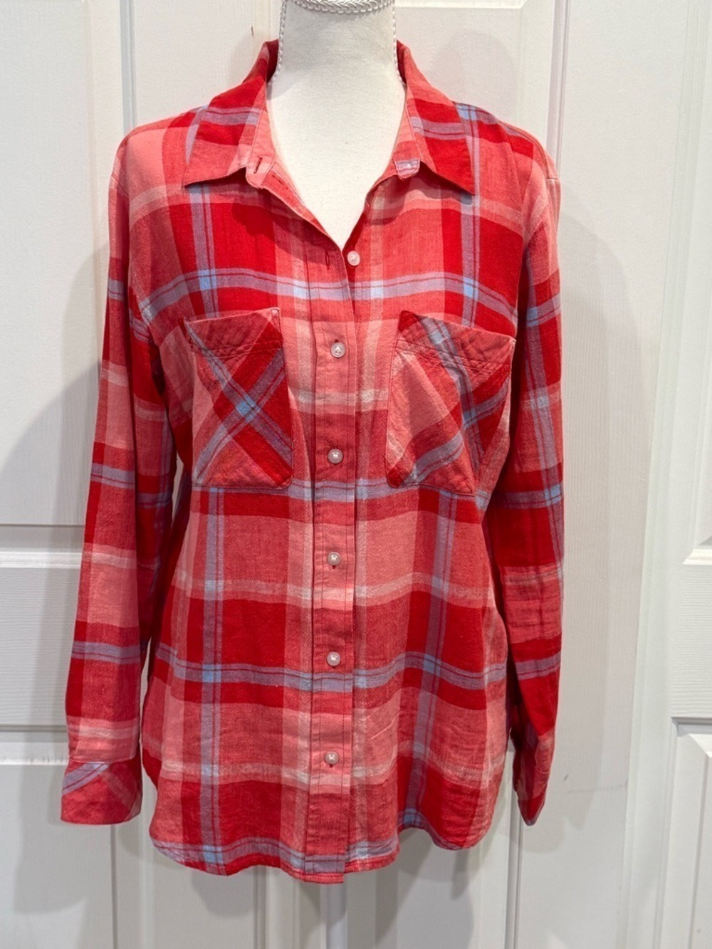 Sanctuary Plaid Button Down Shirt Linen Blend Lightweight Top Size Small - Picture 6 of 11